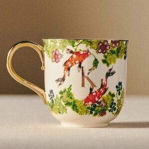 NWT Anthropologie Lou Rota Monogram Nature Mug Letter K KOI